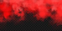 Realistic Red Colorful Smoke Clouds, Mist Effect. Fog Isolated On Transparent Background. Vapor In Air, Steam Flow. Vector Illustration.
