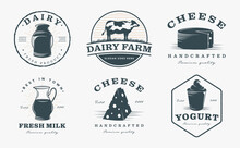 Set Of Vintage Seal Badge Dairy Logo With The Product Vector Icon On White Background