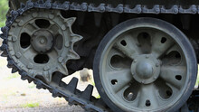 Detail Of The Front Track Drive Of Armored Vehicle (sprocket And Tread)