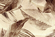Vintage Sketch Of Brown Leaves On A Cream Or Beige Colored Canvas Background.