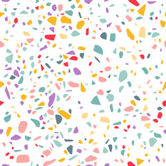 Poster - Vector Seamless Pattern with Colorful Venetian Terrazzo Imitation. Realistic Texture with Stone Fragments. Modern Minimalistic Floor Tile Decoration. Trendy Abstract Illustration