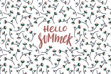 Aufkleber - Vintage Floral Pattern with Lettering Hello Summer. Vector Illustration