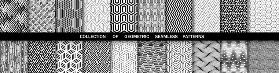 Geometric set of seamless black and white patterns. Simpless vector graphics