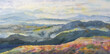 Watercolor paintings panorama of mountain range in the morning.