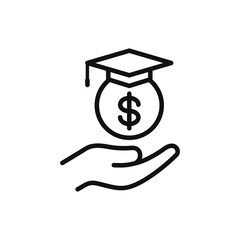 Student loans in dollar. Academic scholarship line icon isolated on white background. Vector illustration