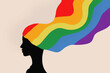 African American silhouette with rainbow hair. Pride to be black LGBTQ concept illustrated by female, she protect gender equality with love without race and gender, love is love. LGBT Pride Month flag