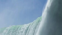 4K Slow Motion Sequence Of Niagara Falls, Canada - Slow Motion Of The Back Of The Horseshoe Falls As Seen From Under The Falls
