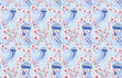 crayon drawing of jellyfish and orchids, pastel shades of blue background, suitable for printing on fabric or wrapping paper or for decorating desktop wallpaper.