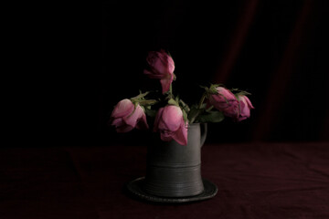 Wall Mural - Pink Dried Rose Buds in A Pewter Tankard