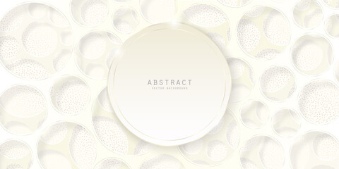 Wall Mural - white premium abstract vector holey background with circles and a round copy space with a golden bor