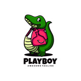 Fototapeta Dinusie - Vector Logo Illustration Play Boy Mascot Cartoon Style.