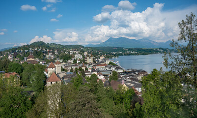 Wall Mural -  Luzern old town  aerial view.  Alps and lake Luzern on the background. Switzerland.