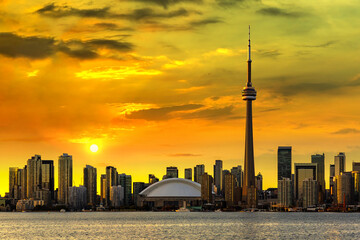 Canvas Print - Toronto and CN Tower at sunset