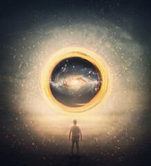 surreal portal for teleportation as an abstract glowing circular twirl with spinning sparks. mystery