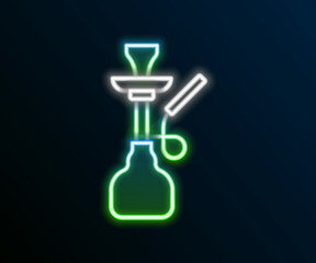 Poster - Glowing neon line Hookah icon isolated on black background. Colorful outline concept. Vector