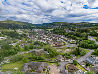 Wall Mural - Aerial view of the Welsh valleys town of Ebbw Vale in early summer
