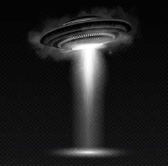 Wall Mural - realistic silver ufo. beam of light for kidnapping people in space, galaxy and universe. innovation 