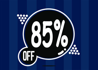 85% off. Dark banner with 85 percent discount on a black balloon for mega big sales.