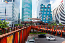 Pinisi Bridge, A Modern Pedestrian Bridge With A Traditional Pinisi Boat Design, Located In Sudirman Street, Central Business District Of Jakarta