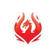 Modern rising phoenix logo design, bird with fire or flame wing vector icon with vibrant red gradient color