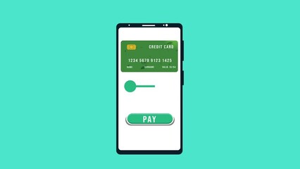 Poster - Online money transferring and payment system inside a mobile 4K animation. Using an ATM card inside a mobile, digital payment method 4K footage. Transferring money with a smartphone animated video.