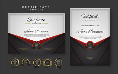 Wall Mural - Red and black certificate of achievement template with gold badge and border