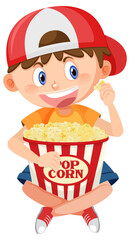 Wall Mural - cute boy eating popcorn