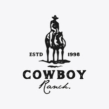 Cowboy Riding Horse Silhouette Logo Design Illustration