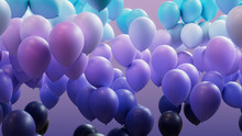 Contemporary Festival Background, With Blue, Violet And Turquoise Balloons. 3D Render.