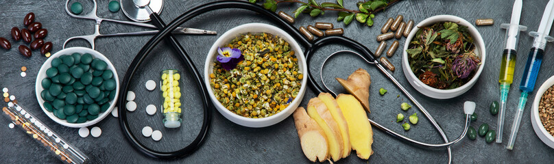 Wall Mural - Assortment of herbal and traditional medicine.