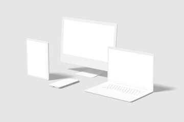 Wall Mural - clay responsive devices mockup blank : pc, tablet, phone, laptop