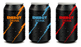 Fototapeta Łazienka - Energy drink tin can with many fresh juice drops. Template Tin package design 