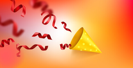 Poster - Happy holiday illustration with cone hat and ribbons. Vector concept