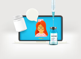 Poster - Internet consultation with the doctor via laptop. 3d vector illustration