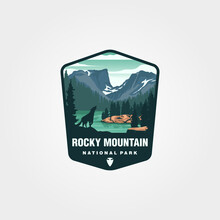 Vector Of Rocky Mountain Logo Patch Symbol Illustration Design, Us National Park Emblem