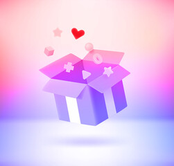 Poster - Surprize box with holographic effect. 3d vector illustration