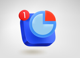 Poster - Business report concept. 3d vector mobile application icon with notification