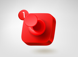 Aufkleber - Red pin on button. 3d vector mobile application icon