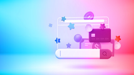 Poster - Making orders via web browser. Vector 3d banner with copy space