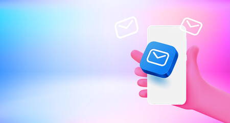 Aufkleber - Using mailing application on mobile phone. 3d vector banner with copy space