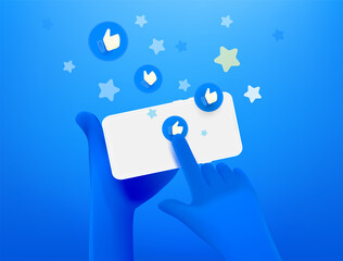 Poster - Using modern smartphone for social media. 3d vector