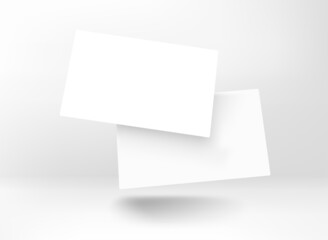 Poster - Two blank white business cards in perspective. 3d vector mockup for branding