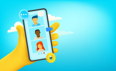 Poster - Video conversation via modern smartphone. 3d vector illustration