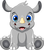 Fototapeta  - Cartoon cute baby rhino sitting