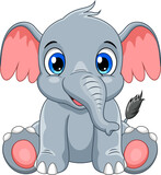 Fototapeta  - Cartoon cute baby elephant sitting