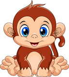Fototapeta  - Cartoon cute baby monkey sitting