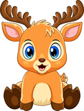Fototapeta  - Cartoon cute baby deer sitting
