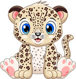 Fototapeta  - Cartoon cute baby leopard sitting