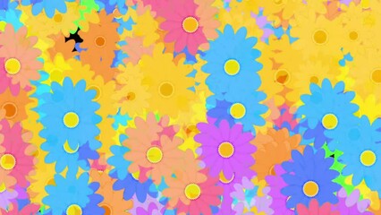 Poster - Colorful Flowers raining from the Sky 4K Animation background. Abstract flowers backdrop