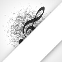 Black Musical Explosion Of Notes Vector Template. Monochrome Art With White Stripe And Creative Designs. Classical Melody And Modern Concert Music And Volume Symphony Of Art Creative Music.